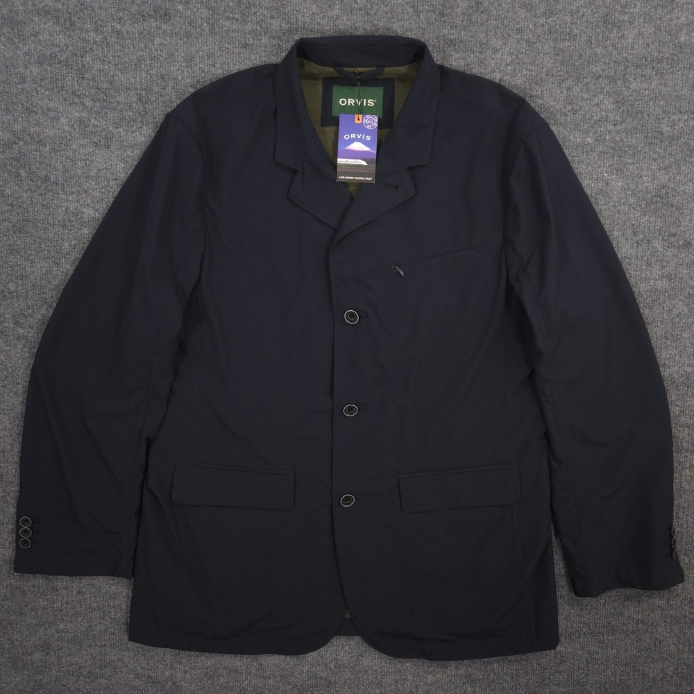 Orvis Performance Sport Coat Mens L Navy Tech Water Repellent Traveler Commuter